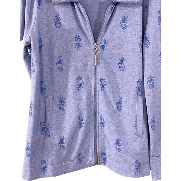 Lilly Pulitzer Bennett Pineapple Zip Up Sweatshirt Blue Size M - Picture 4 of 8
